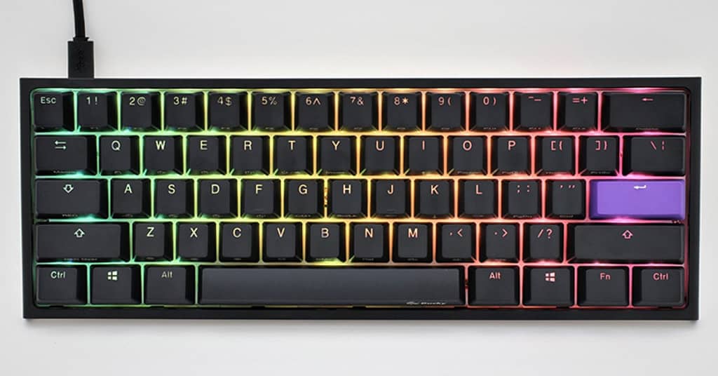 Top profile view of Ducky One 2 mini sf, the best budget small gaming keyboard on the market