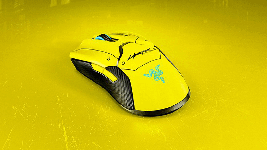 Limited edition cyberpunk2077 wireless gaming mouse from Razer in bright yellow and black