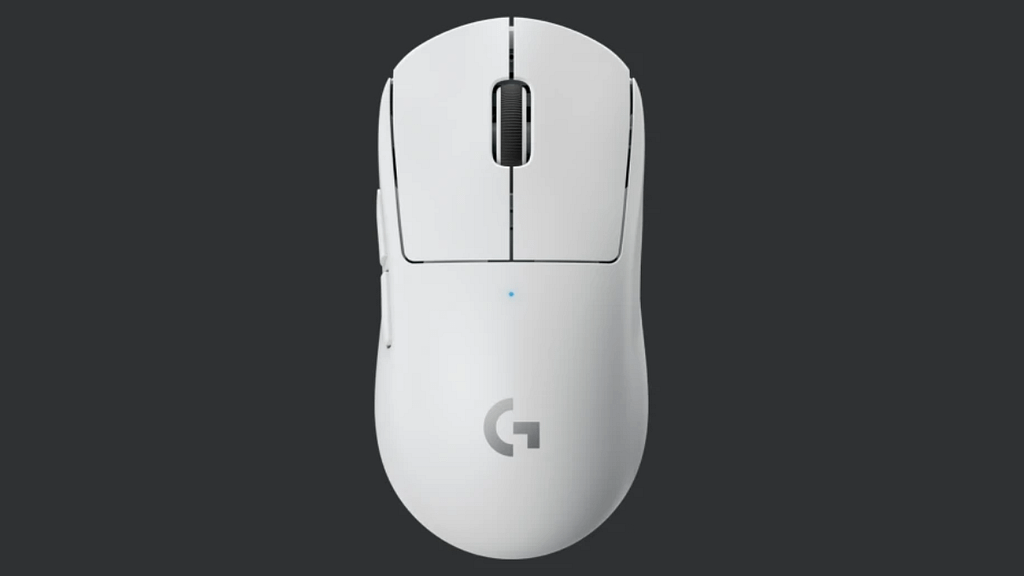 A white G Pro X Ultralight viewed from above against a dark background - The PC Gaming Race Mouse King