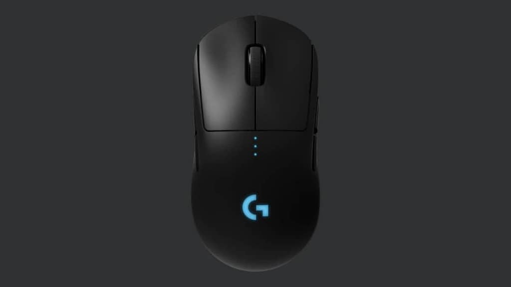 The Logitech G Pro Wireless Mouse on a grey background - Our best light gaming mouse pick
