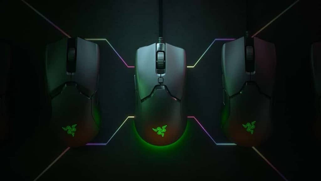 The Razer Viper Mini in a cross-section of light and dark with RGB illumination