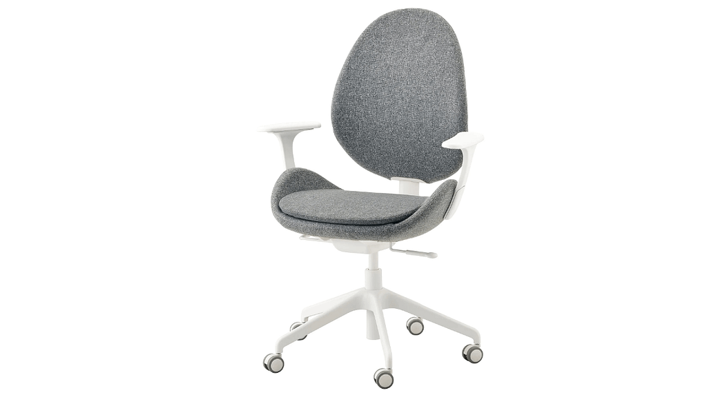 hattefjaell grey and white office chair with armrests on white background