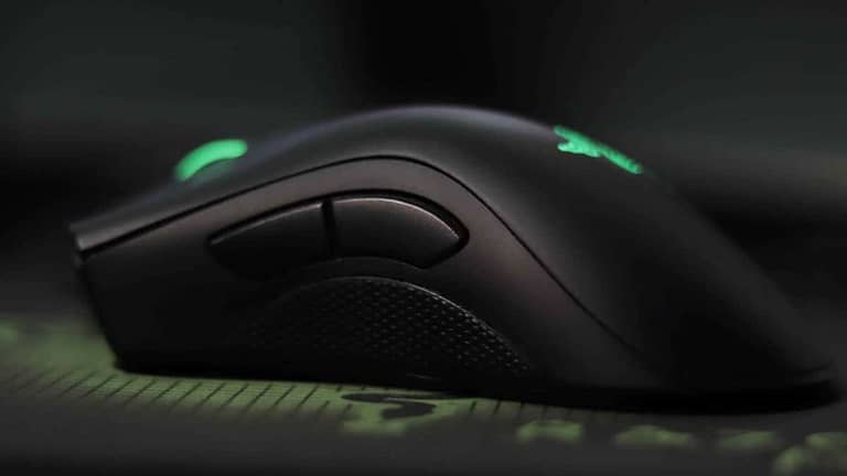 A macro shot of the side of a Razer gaming mouse