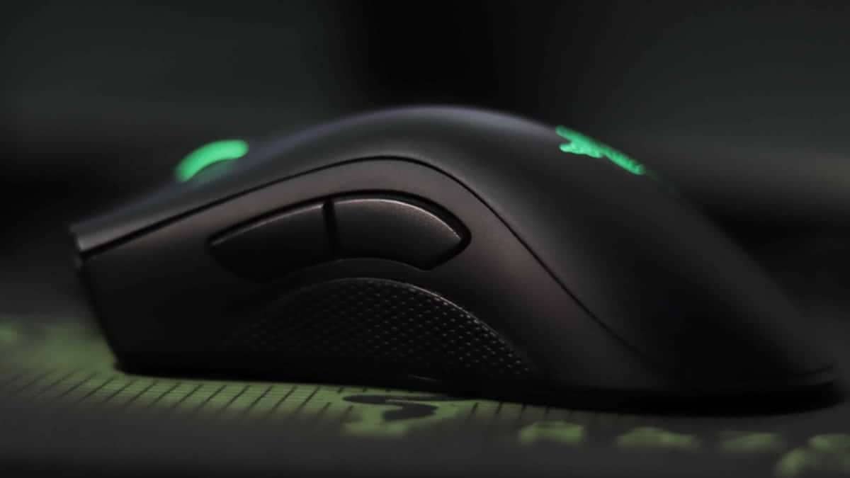 A macro shot of the side of a Razer gaming mouse
