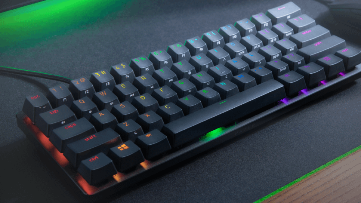 Close up view of one of the best 60% gaming keyboards - the huntsman mini